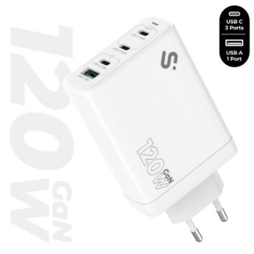 CARGADOR PARED/VIAJE 3xUSB-C + USB/A GaN 120W PD BLANCO SUBBLIM (Espera 4 dias)-SX13 CARGADOR PARED/VIAJE 3xUSB-C + USB/A GaN 120W PD BLANCO SUBBLIM (Espera 4 dias)