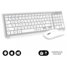 SUBBLIM Teclado con Ratón Bluetooth + 2.4G Combo Dual Prestige Extendido Plata/Blanco (Espera 4 dias)