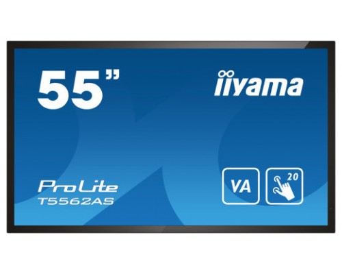 iiyama T5562AS-B1 pantalla de señalización Panel plano interactivo 138,7 cm (54.6") VA 500 cd / m² 4K Ultra HD Negro Pantalla táctil Procesador incorporado Android 8.0 24/7 (Espera 4 dias)