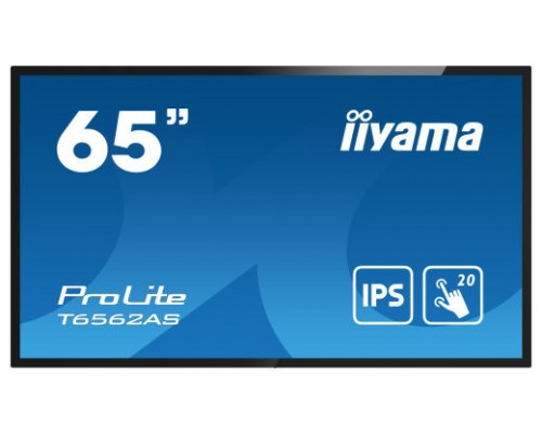iiyama T6562AS-B1 pantalla de señalización Panel plano interactivo 163,8 cm (64.5") IPS 500 cd / m² 4K Ultra HD Negro Pantalla táctil Procesador incorporado Android 8.0 24/7 (Espera 4 dias)