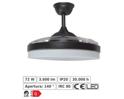 Ventilador/Plafon LED modelo TAHITI de acabado negro,