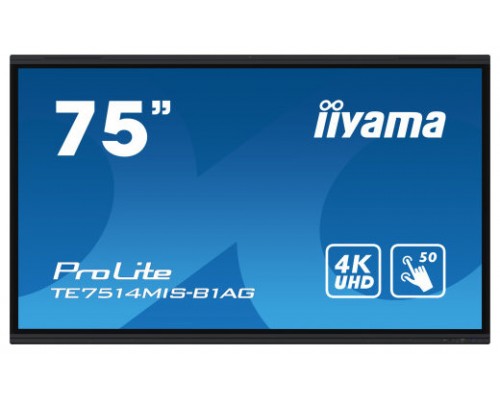 iiyama TE7514MIS-B1AG pantalla de señalización Panel plano interactivo 190,5 cm (75") LCD Wifi 435 cd / m² 4K Ultra HD Negro Pantalla táctil Procesador incorporado Android 24/7 (Espera 4 dias)