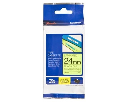 BROTHER Cinta laminada fluorescente/ amarillo/negro 24mm, 8m