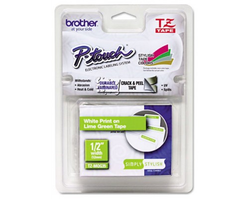 BROTHER Cinta laminada Verde lima/Blanco mate 5m, 12mm