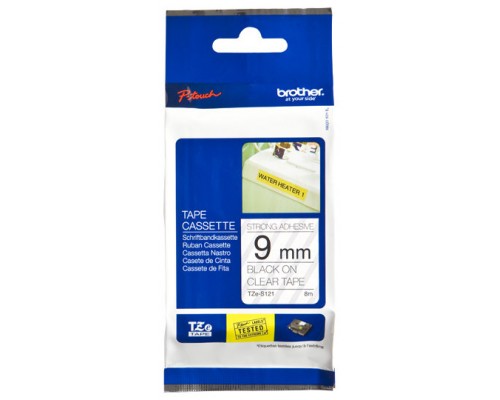 BROTHER Cinta laminada Transparente / negro (Superadhesivo) 9mm