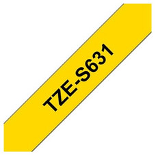 BROTHER Cinta laminada Amarillo / negro (Superadhesiva) 12mm