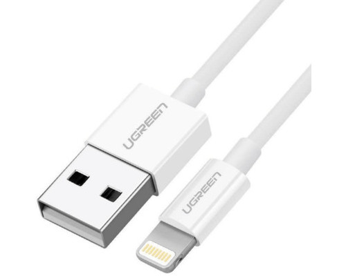 Ugreen cable USB 2.0 A lightning 2m, 5V/2.4A iPhone 7 / 7plus / 6S/ 6 / 6 Plus, iPhone 5s/5c/5, iPad Mini/Mini 2, iPad 1 m Blanco (Espera 4 dias)
