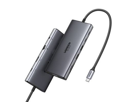 Ugreen 11-in-1 USB-C Hub to 3x USB-C/2x USB-A/HDMI/VGA/RJ45/SD/TF/3.5mm - Gray Acoplamiento Base Gris (Espera 4 dias)