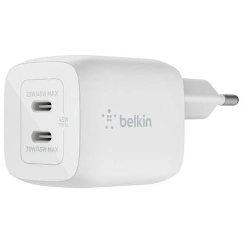 CARGADOR USB-C BELKIN 45W WCH011VFWH 2xUSB-C GAN BOOST