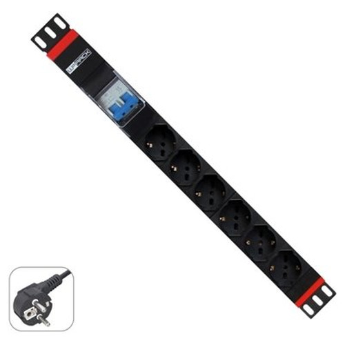 REGLETA RACK WP 19" 6 TOMAS ITA/SCHUKO CON INTERRUPTOR MAGNETO-TERMICO-SX10 REGLETA RACK WP 19" 6 TOMAS ITA/SCHUKO CON INTERRUPTOR MAGNETO-TERMICO