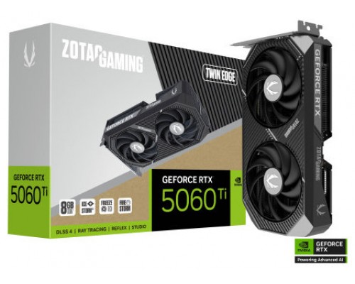 VGA ZOTAC RTX 5060 TI 8GB TWIN EDGE,NV,RTX5060TI,8GB,GDDR7,128BIT,1HDMI+3DP,2 VENTILADORES (ZT-B50610E-10M) (Espera 4 dias)